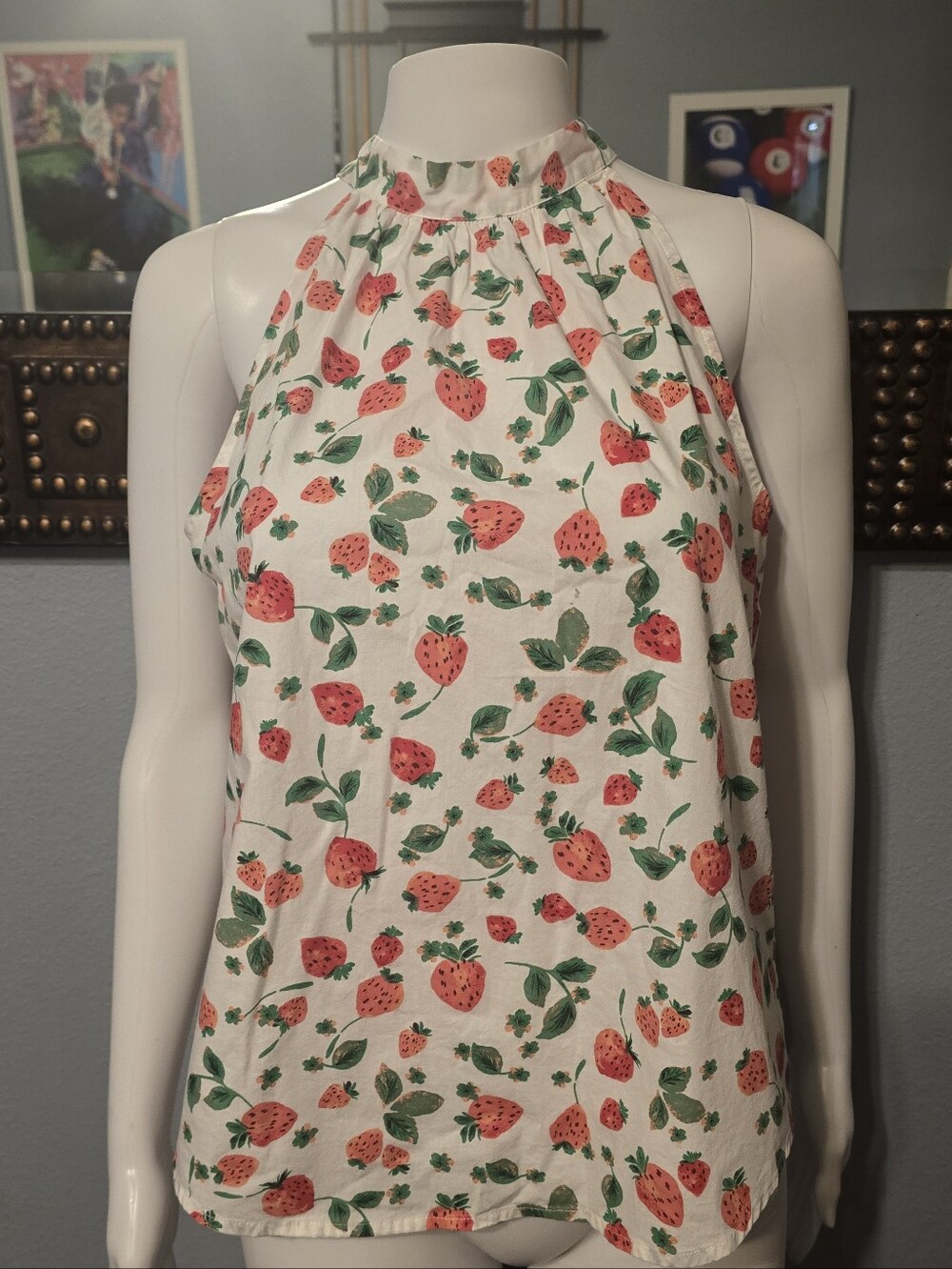J. Crew White Halter Camisole with Strawberry Print